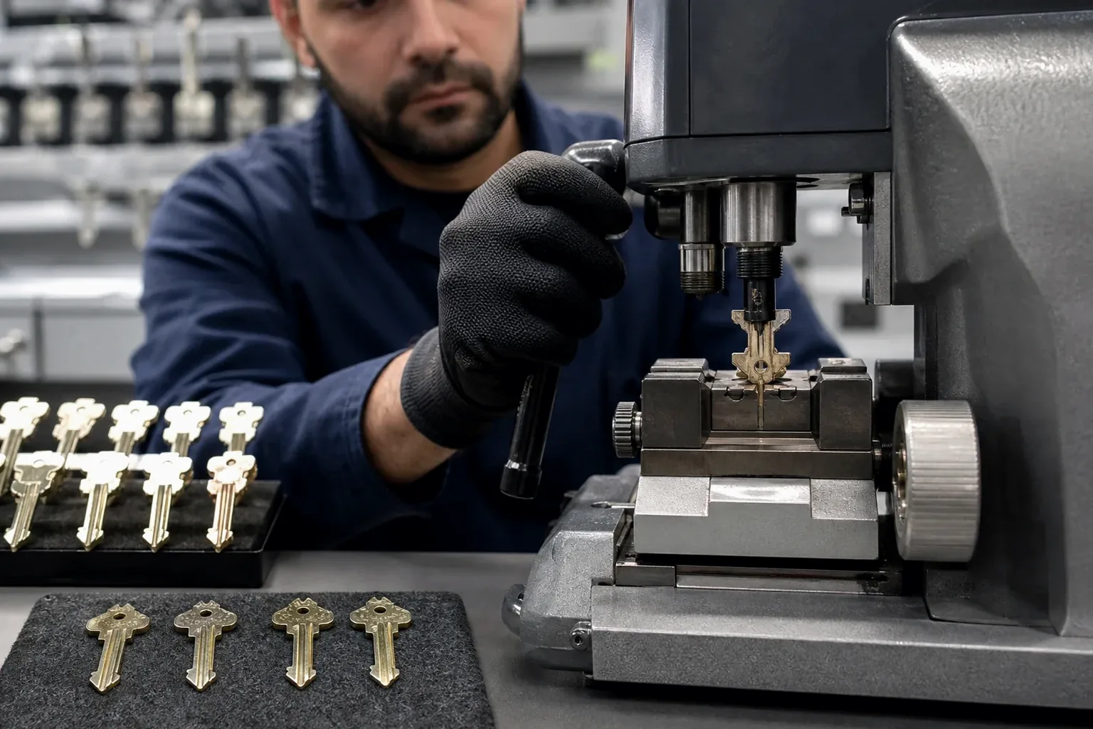 Chaveiro confeccionando uma chave tetra em Sapucaia do Sul com atenção aos detalhes.